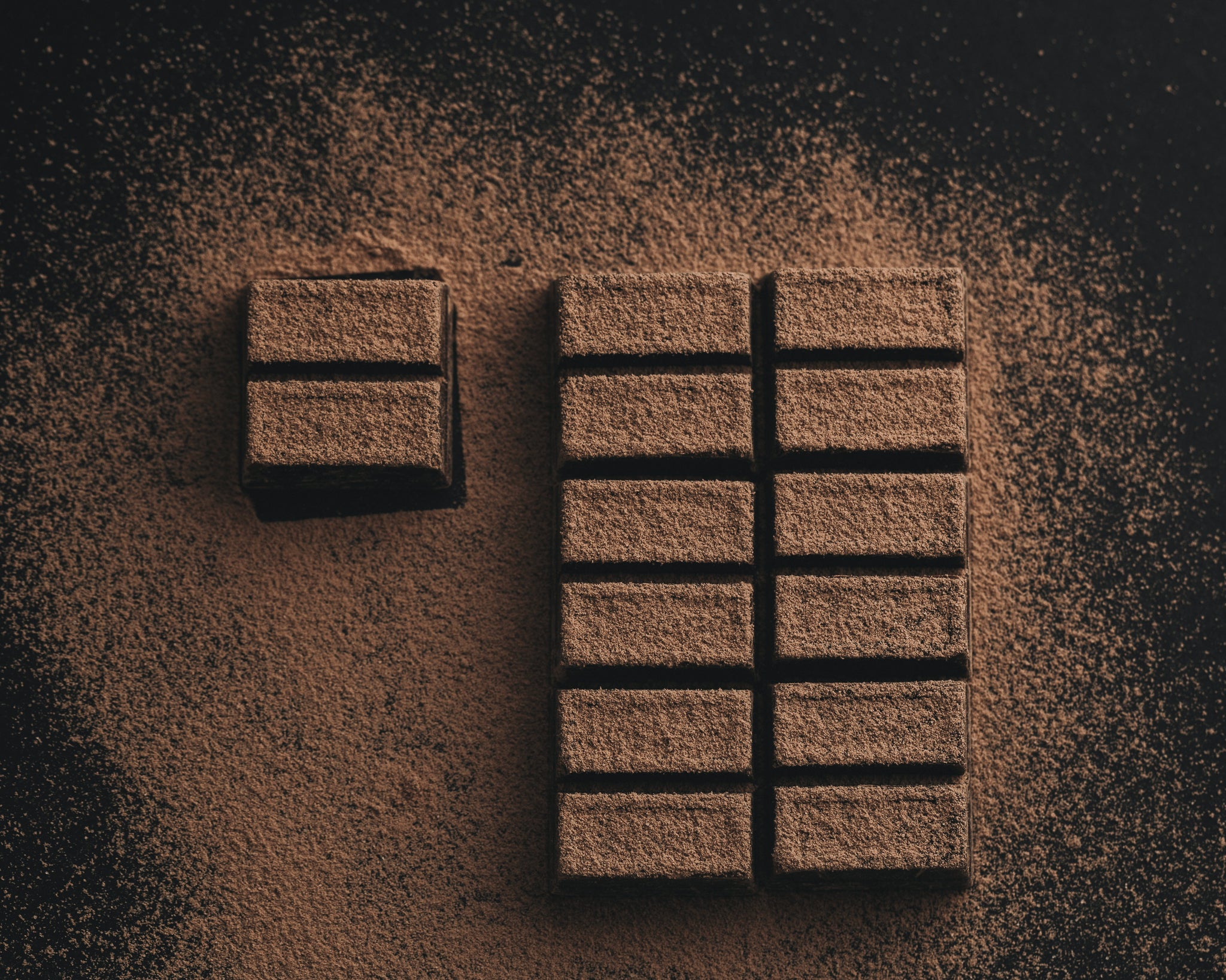 Plaquette de chocolat noir saupoudrée de cacao - Crédit Photo : Mae Mu