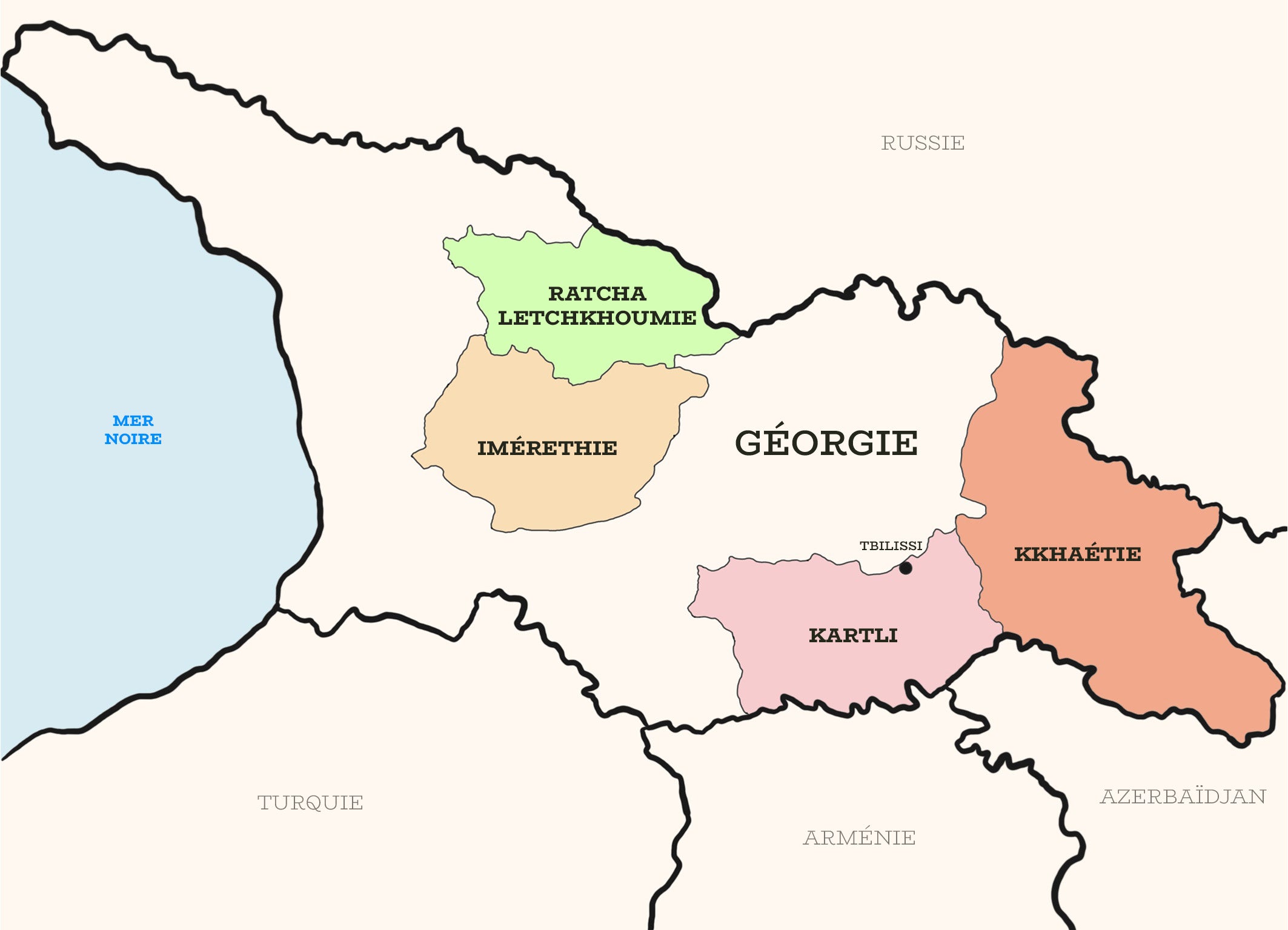 Carte des régions viticoles de Géorgie