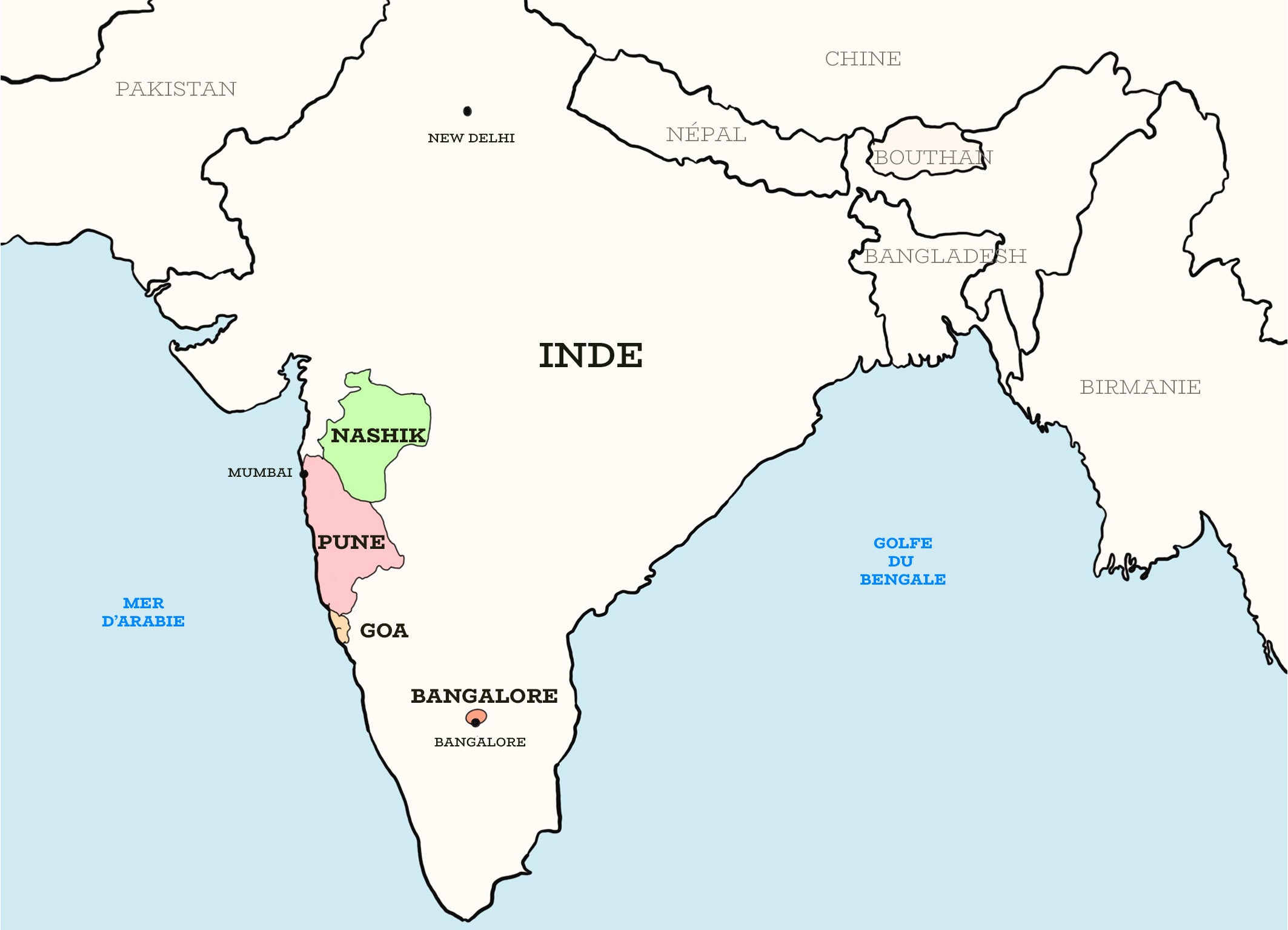 Carte des régions viticoles indiennes